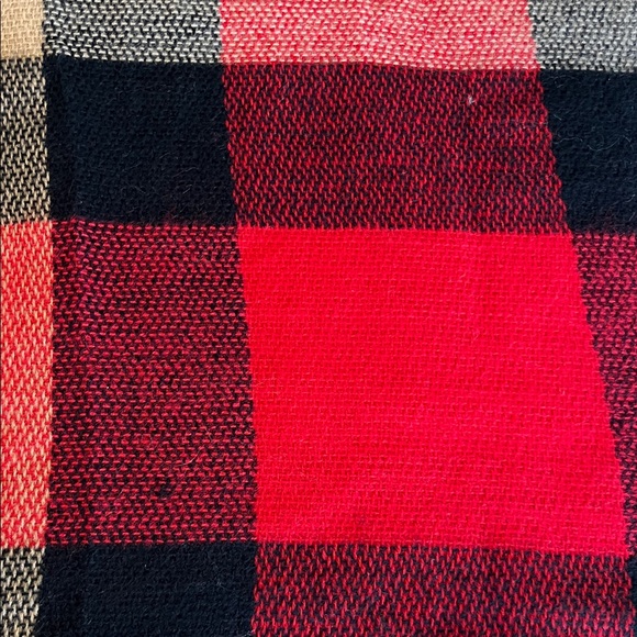 Plaid Blanket Scarf with Red and Tan Accents - Picture 2 of 4